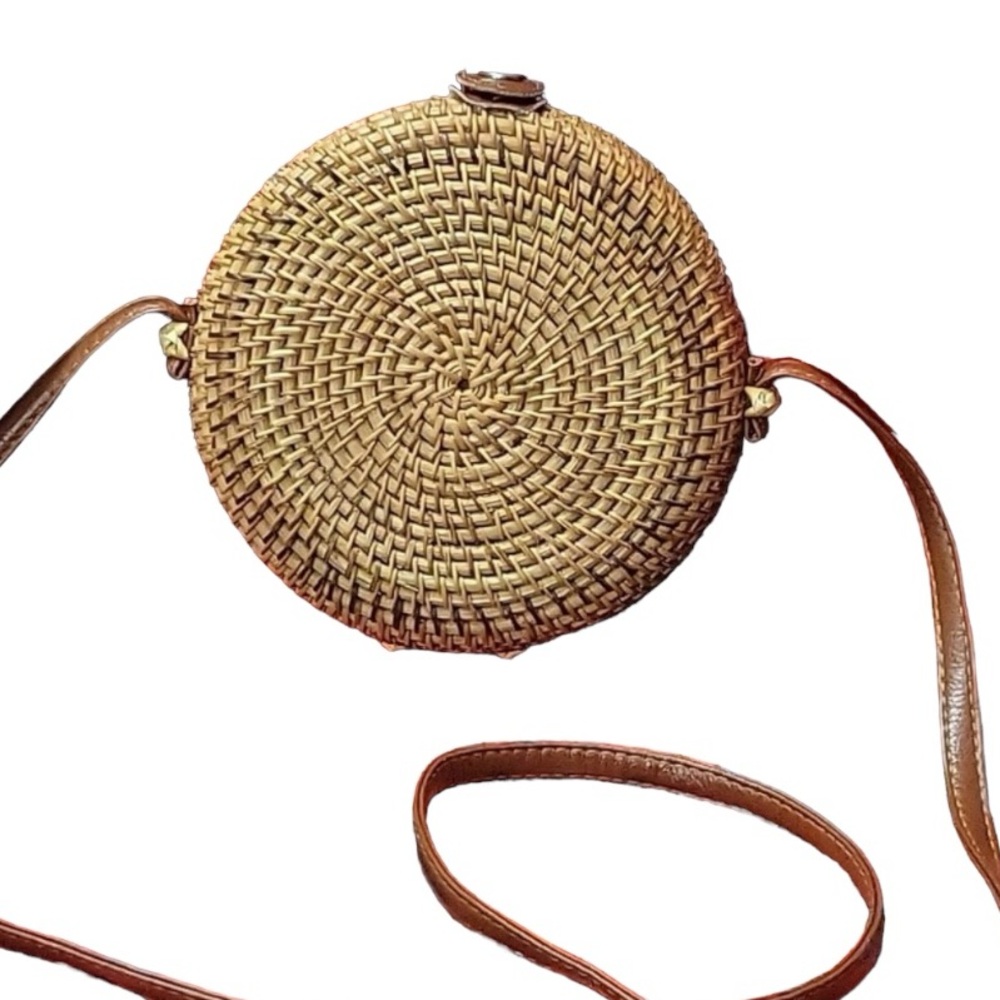 Handmade Round Rattan Straw Crossbody Bag